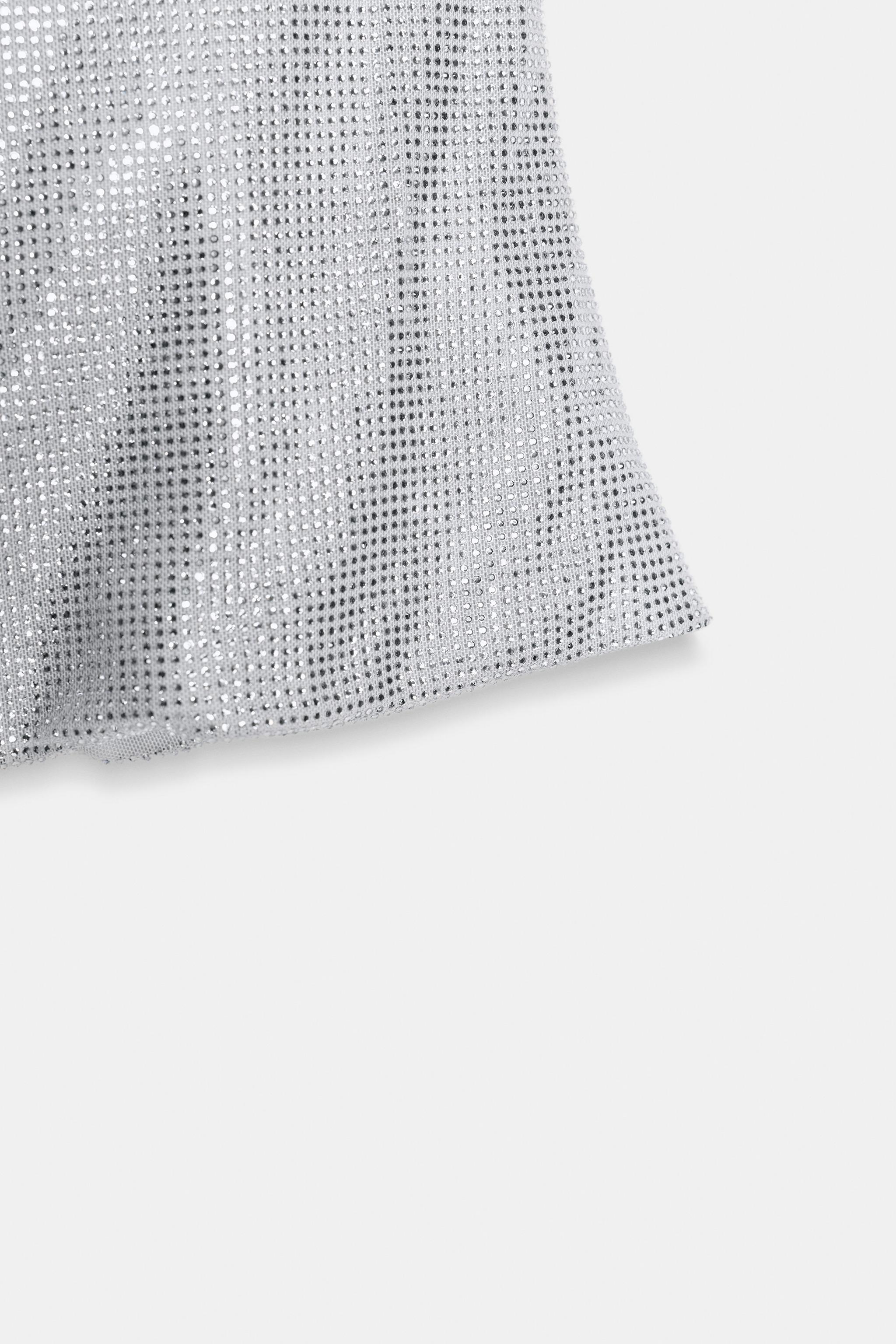 RHINESTONE DRAPED MESH TOP